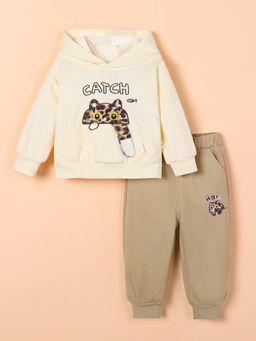 Hopscotch - Boys Off White Cat Catch Hoodie Joggers with Sweatshirt
