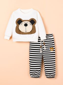 Hopscotch - Boys White Bear Face Stripe Joggers with Sweatshirt