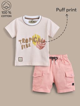 Hopscotch - Boys Peach Summer Tropic T-Shirt & Shorts