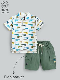 Hopscotch - Boys Multi-Color Geometric Pennant Cotton Shirt & Shorts