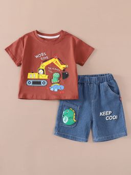 Hopscotch - Boys Copper Construction Crew Shorts with T-Shirt