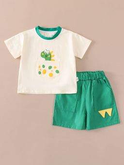 Hopscotch - Boys Cream Friendly Dino Shorts with T-Shirt