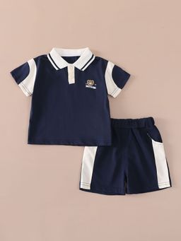 Hopscotch - Boys Navy Blue Sporty Bear Polo T-Shirt & Shorts