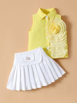 Hopscotch - Girls Yellow Floral Applique Top & Skirt