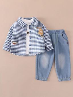 Hopscotch - Boys Blue Puppy Embroidered Jeans with T-Shirt & Shirt