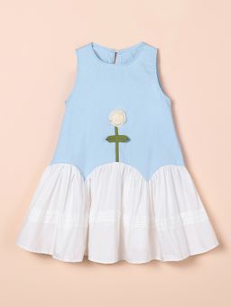 Hopscotch - Girls Blue Daisy Drop-Waist Knee Length Dress