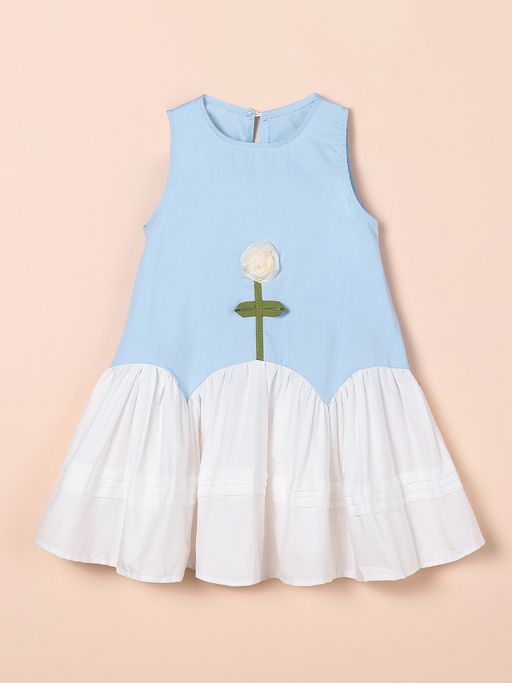 Buy Hopscotch Girls Blue Daisy Drop-Waist Knee Length Dress (18-24