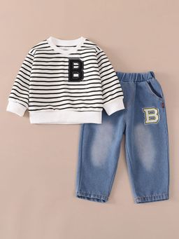 Hopscotch - Boys Multi-Color Striped Letter B Sweatshirt & Jeans