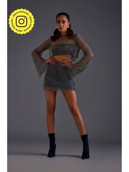 The Clothing Factory - Black Diamond Mesh Crop Top with Tube (Set of 2)