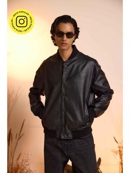 The Clothing Factory - Black Faux Leather Oversized Bomber Jacket