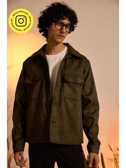 The Clothing Factory - Suede Utility Oversized Jacket-Olive Green