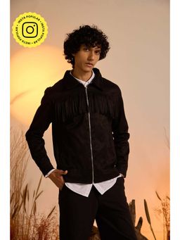 The Clothing Factory - Fringe Relaxed Fit Suede Men Jacket-Black