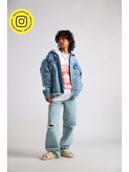 The Clothing Factory - Spongebob Script Fry Cook Printed Canvas Men Oversized Denim Jacket