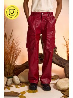 The Clothing Factory - Straight Fit Faux Leather Cherry Red Cargo Pant for Men
