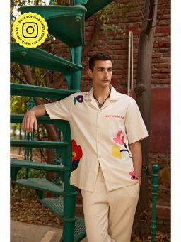 The Clothing Factory - Premium Cotton Satin Off White Floral Print Shirt