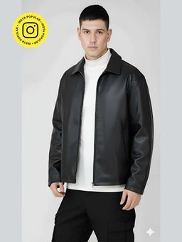 The Clothing Factory - Classic Black Faux Leather Zip-Up Jacket