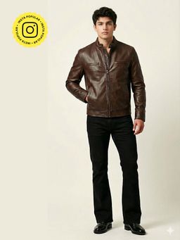 The Clothing Factory - Men'S Brown Faux Leather Biker Jacket