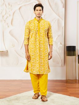 Vastramay - Mens Georgette Embroidered Kurta with Patiala (Set of 2)
