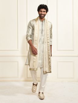 Vastramay - Mens Tissue Silk South Indian Style Woven Kurta With Pyjama And Dupatta (Set of 3)