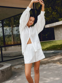 Miakee - White Stripes Pinterest Jam Co-Ord (Set of 2)