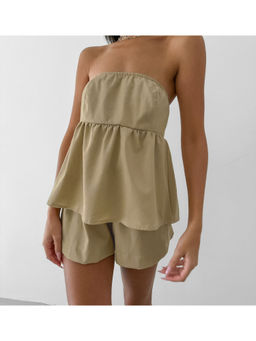 Miakee - Beige Sandy Solid Co-Ord (Set of 2)