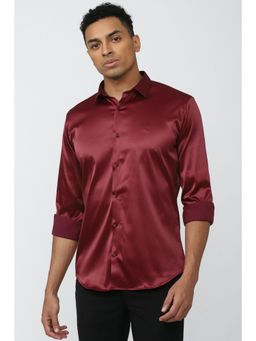 Van Heusen - Men Maroon Slim Fit Solid Full Sleeves Casual Shirt