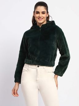 Madame - Women Solid Green Hoodie