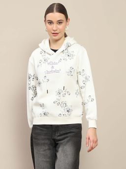 Madame - Women Floral White Hoodie