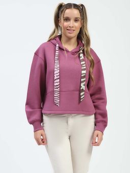 Madame - Women Solid Mauve Hoodie