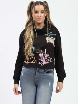 Madame - Women Printed Black Sweatshirt