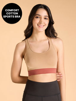 Kica - Breathe Easy Cotton Slip-On Sports Bra with Removable Pads Beige