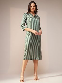 Pink Fort - Satin Striped Dress - Green