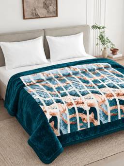 Haus & Kinder - Soft Embrace Cloudy Printed Double Blanket, 425 GSM, Ocean Drift