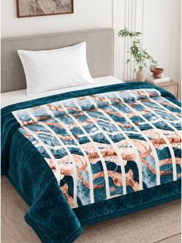Haus & Kinder - Soft Embrace Cloudy Printed Single Blanket, 425 GSM, Ocean Drift