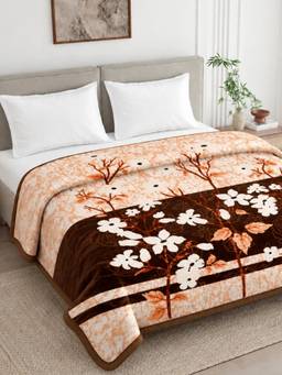 Haus & Kinder - Soft Embrace Mink Printed Double Blanket, 600 GSM Double Ply, Mapple Blossom