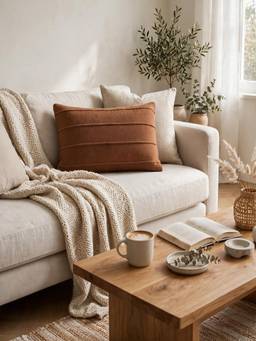 PLUCHI - Cairo Toasted Coconut Cotton Knitted Decorative 12 X 20 Inches Cushion Cover