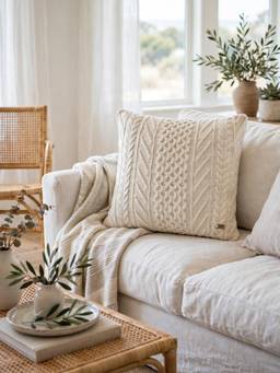 PLUCHI - Keneddy Ivory Cotton Knitted Decorative 16 X 16 Inches Cushion Cover