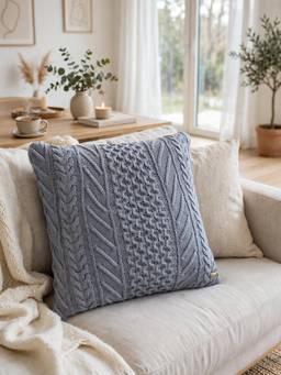 PLUCHI - Keneddy Blue Grey Cotton Knitted Decorative 16 X 16 Inches Cushion Cover