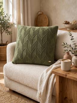 PLUCHI - Rio Avocado Cotton Knitted Decorative 16 X 16 Inches Cushion Cover