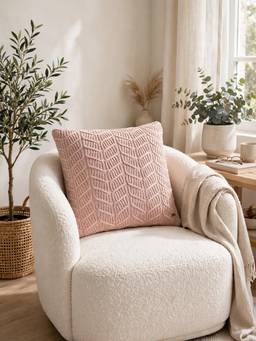 PLUCHI - Rosa Pale Pink Cotton Knitted Decorative 16 X 16 Inches Cushion Cover