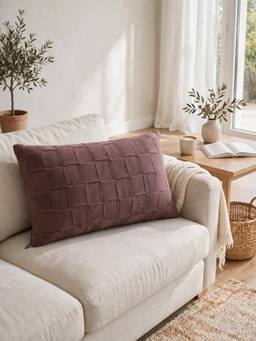 PLUCHI - Square checks Nutmeg Decorative 12 X 20 Inches Cushion Cover