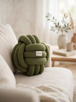PLUCHI - Knotty Combed Cotton Knitted Decorative Sage Color 7 x 7 Inches Knot Pillow