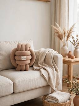 PLUCHI - Knotty Combed Cotton Knitted Decorative Sandy Brown Color 7 x 7 Inches Knot Pillow