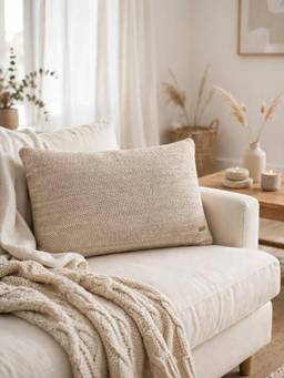 PLUCHI - Violette Cloud Dancer and Oatmeal Cotton Knitted Decorative 12 X 20 Inches Cushion Cover