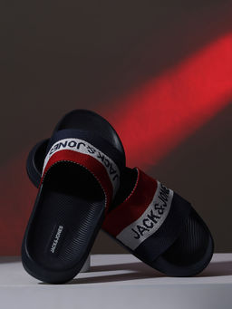 Jack & Jones - Navy Blue Printed Pool Sliders