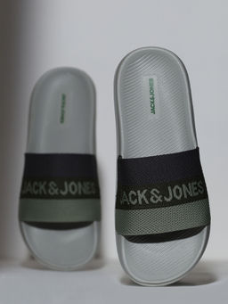 Jack & Jones - Ash Grey Printed Pool Sliders