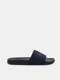 Jack & Jones - Navy Blue Logo Print Pool Sliders