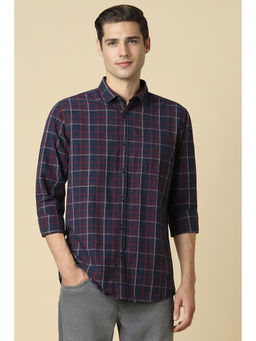 Allen Solly - Men Navy Custom Fit Check Full Sleeves Casual Shirt