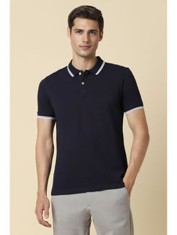 Allen Solly - Men Navy Solid Polo Neck T-Shirt