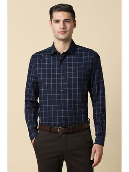 Allen Solly - Men Navy Slim Fit Check Full Sleeves Formal Shirt